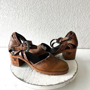 Lane Boots Womens Western Heels Brown Casual Sandals Cowgirl Leather Buckle 6